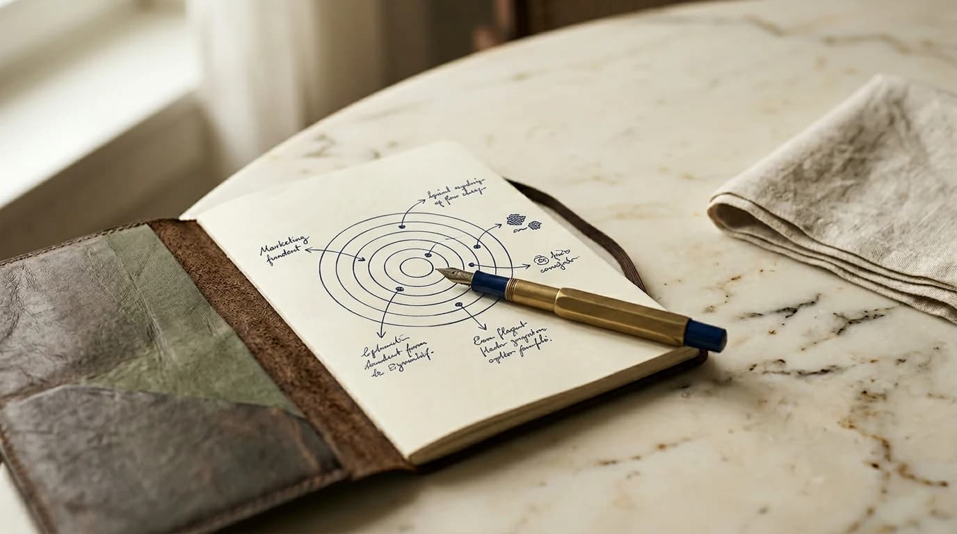 Diagramma funnel di marketing con fasi di awareness, consideration, conversion e retention