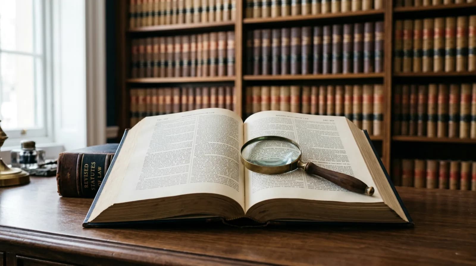 Schermo di un computer che mostra i risultati di ricerca Google per 'avvocato diritto di famiglia' con la mappa locale e le schede di studi legali, in un ambiente di biblioteca giuridica con codici e volumi rilegati