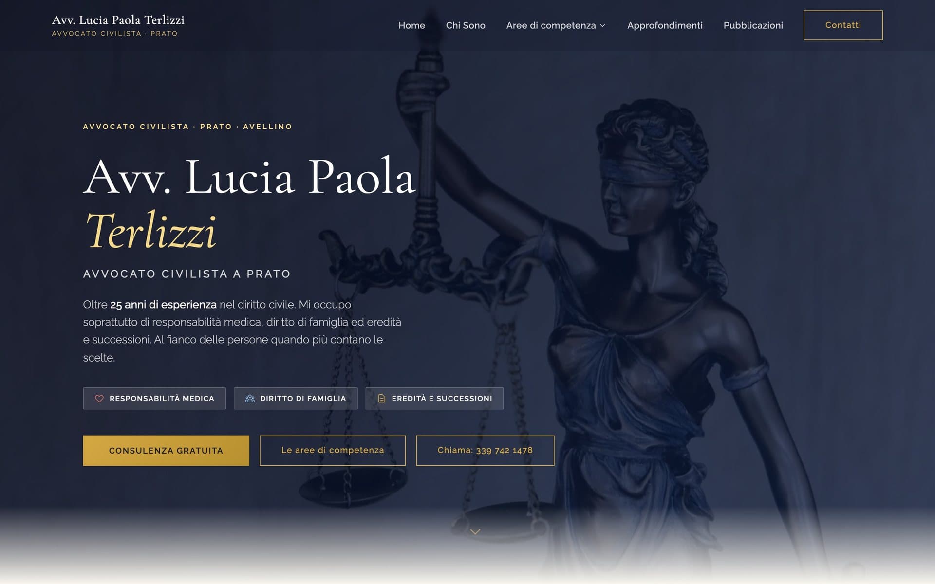 La home del sito di Avv. Lucia Paola Terlizzi, da computer
