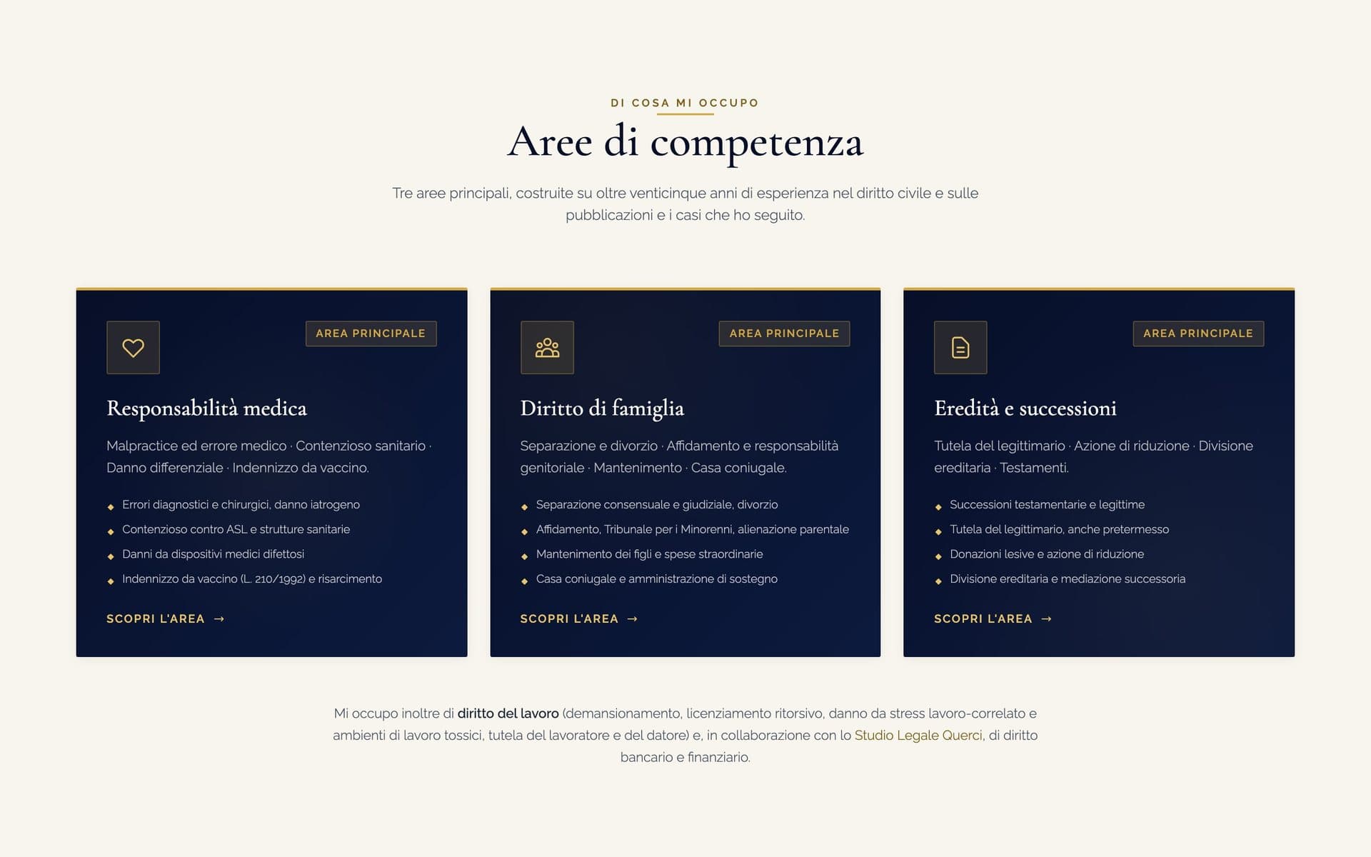 Una sezione del sito di Avv. Lucia Paola Terlizzi, da computer