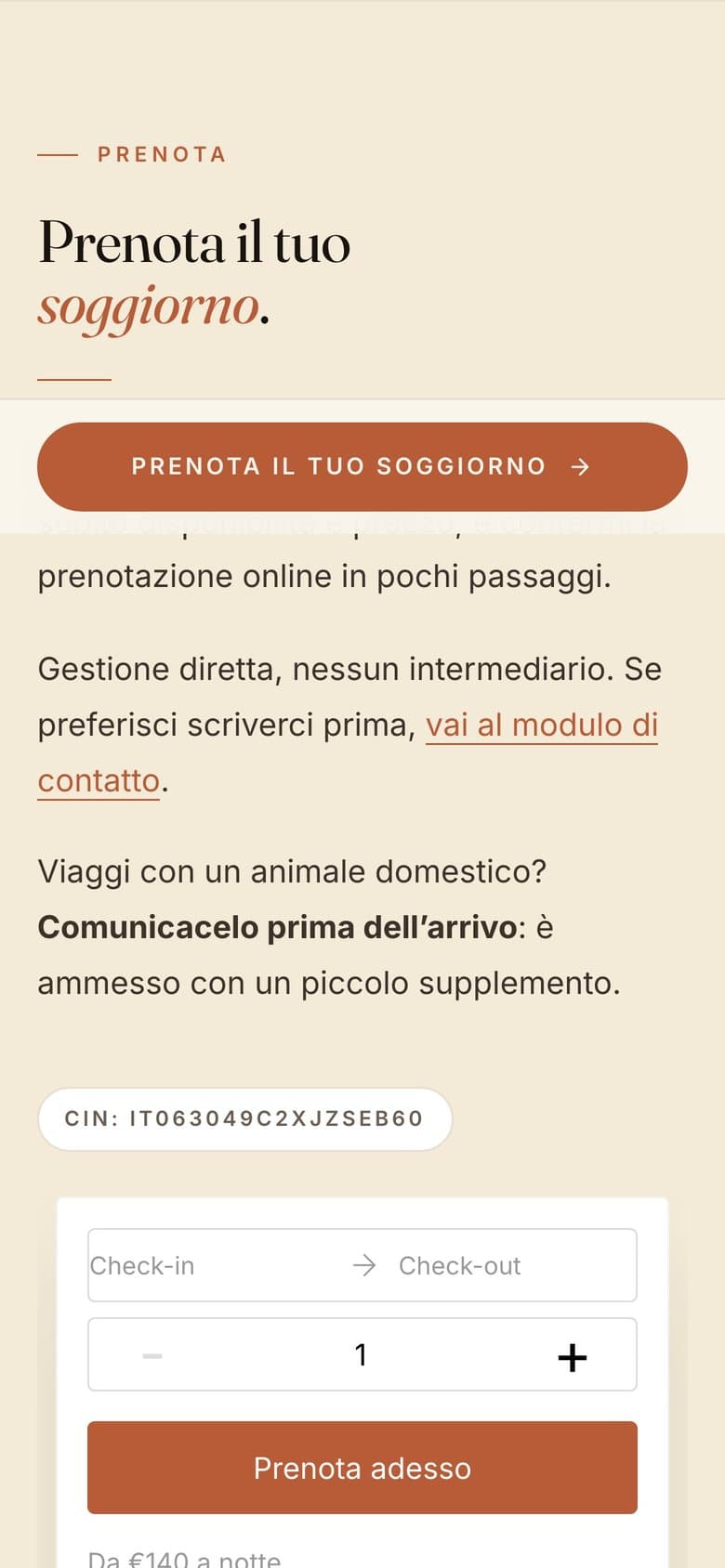 Il sito di Casador Vomero da telefono, schermata 2 di 3