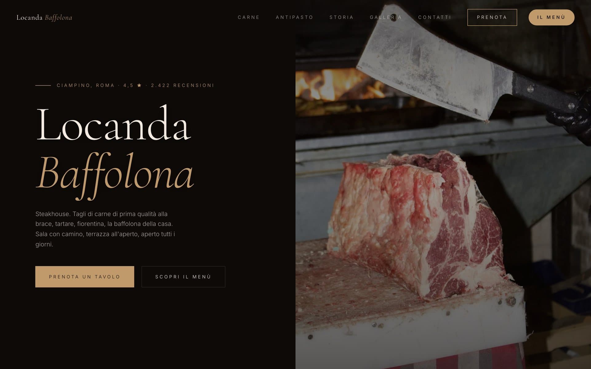 La home del sito di Locanda Baffolona, da computer