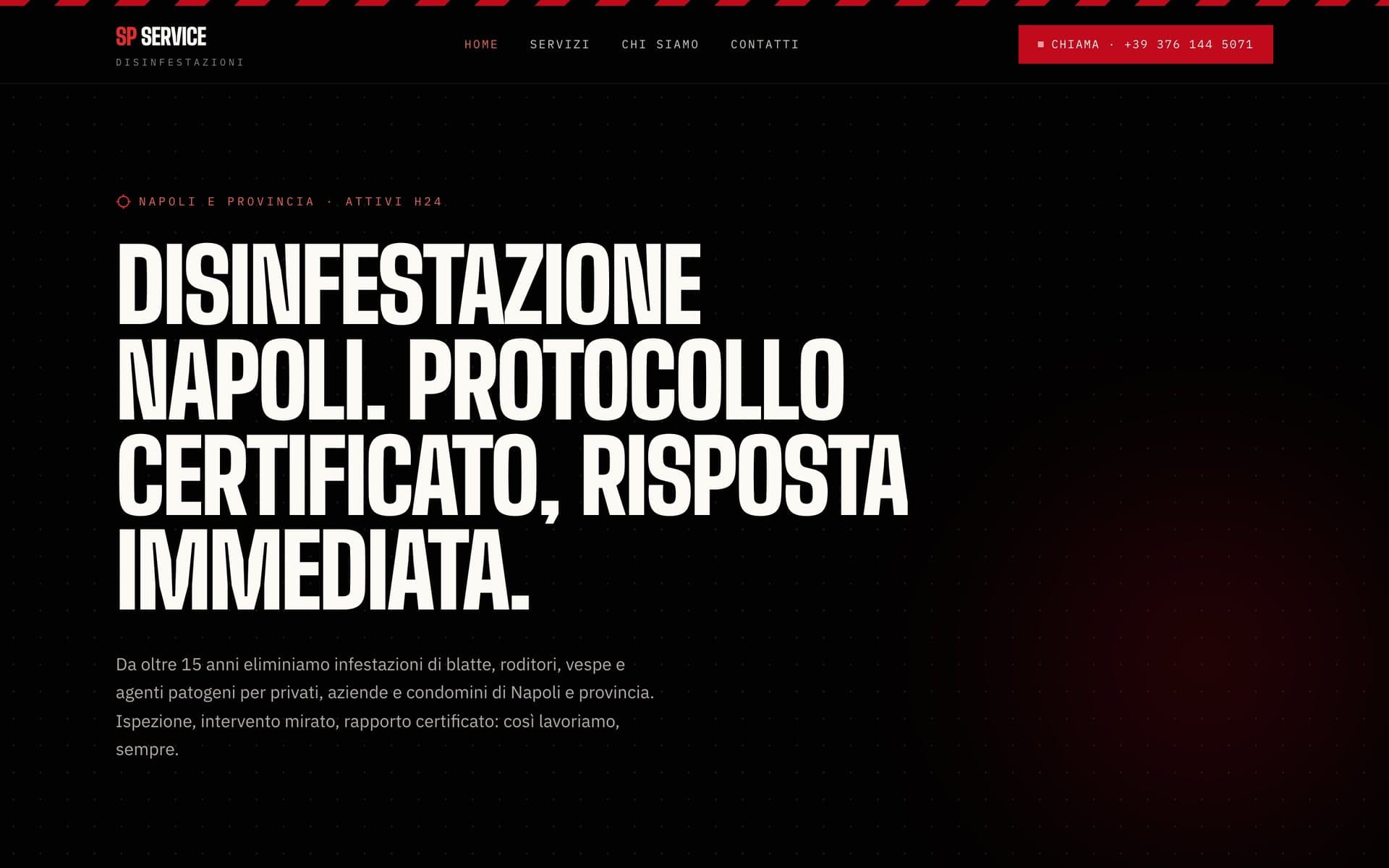 La home del sito di SP Disinfestazioni, da computer