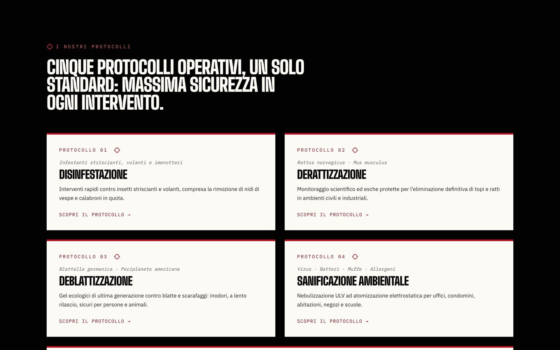Una sezione del sito di SP Disinfestazioni, da computer