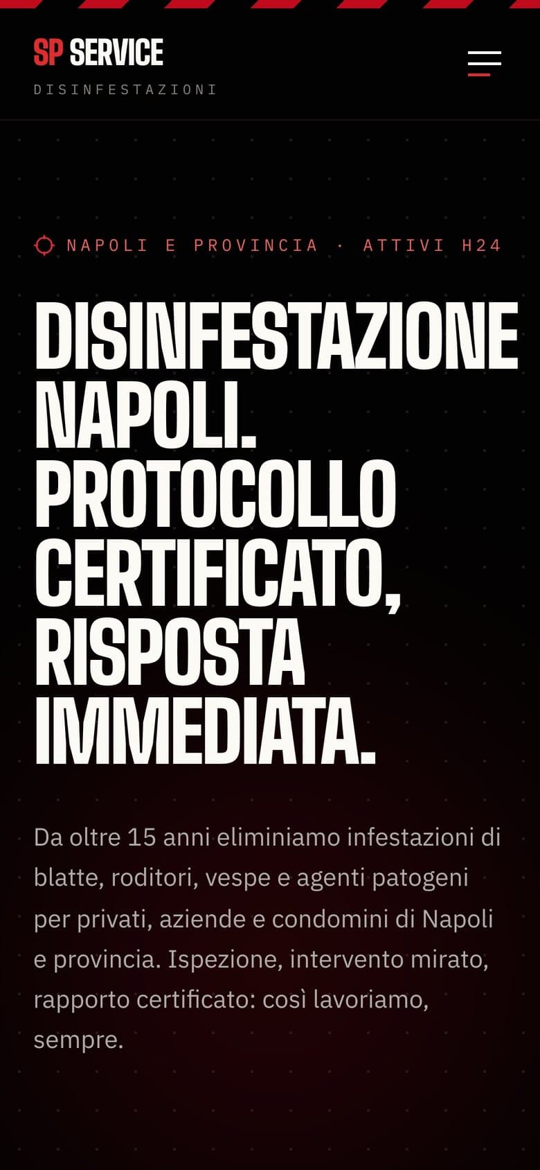 Il sito di SP Disinfestazioni da telefono, schermata 1 di 3