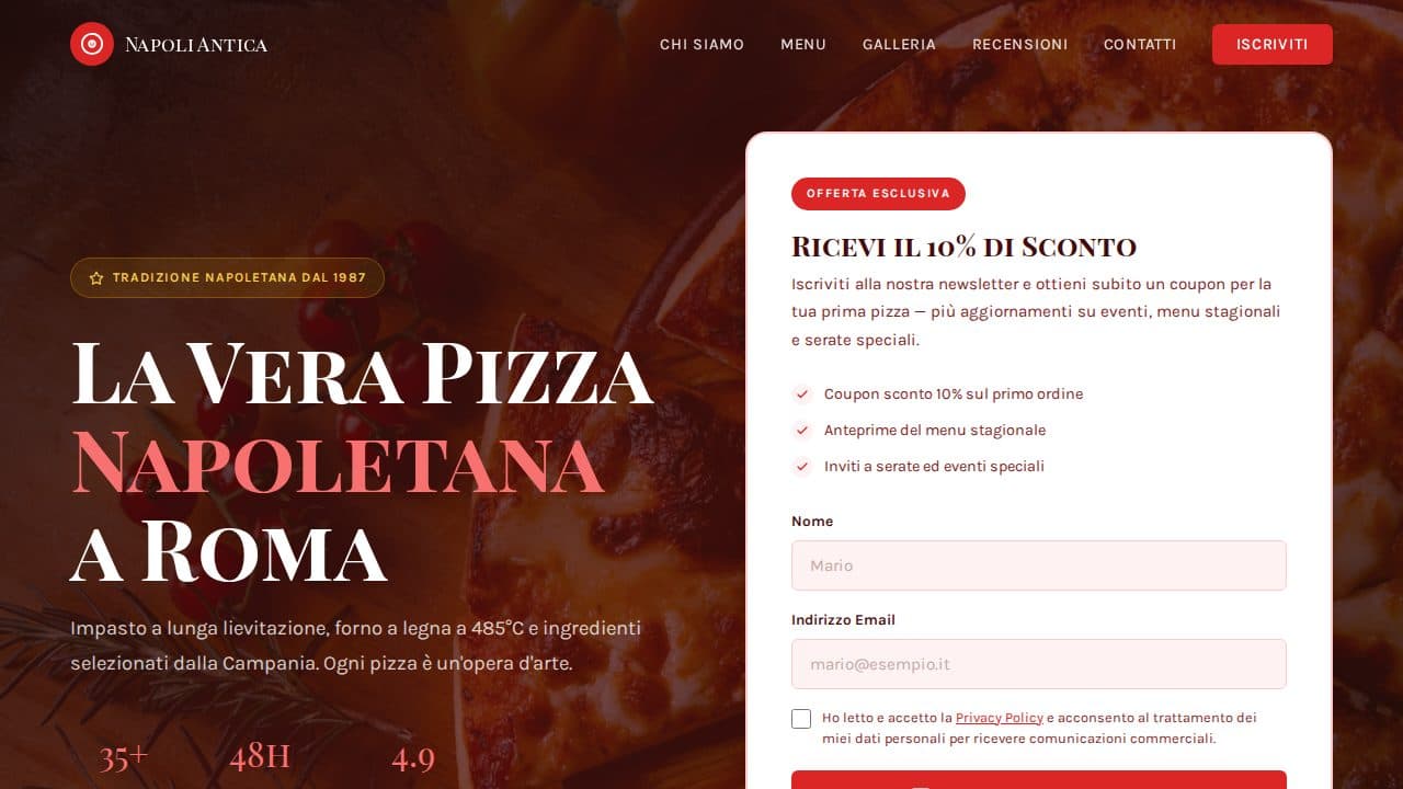 Anteprima del template Webica per Pizza napoletana: Pizzeria