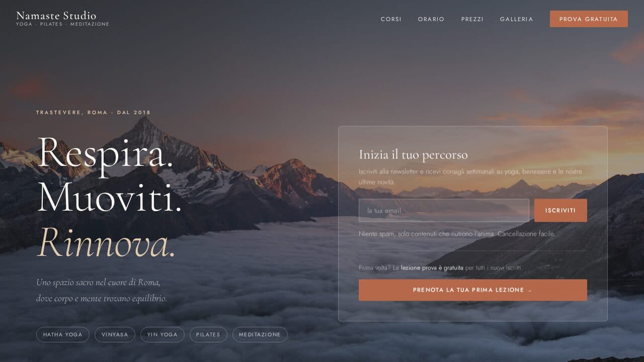 Anteprima del template Webica per Corsi e lezioni: Yoga & Pilates