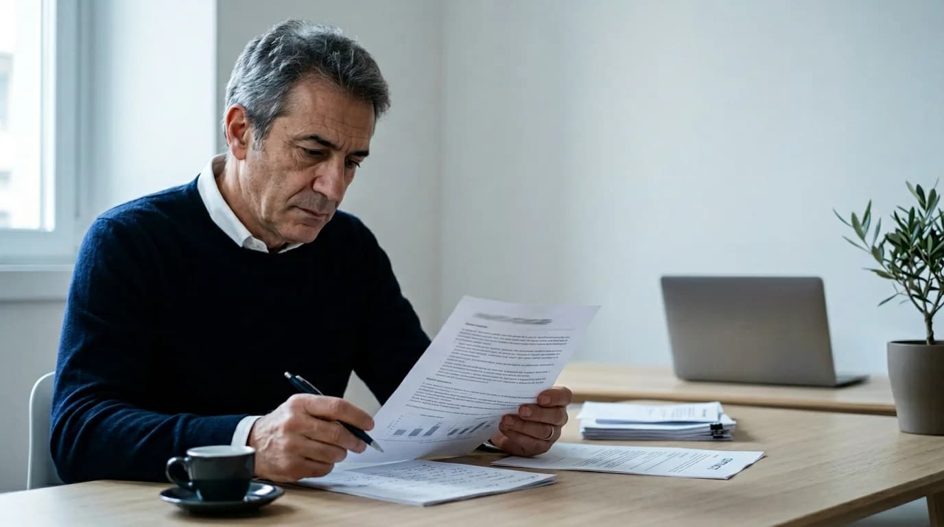 Imprenditore di PMI italiana valuta una proposta di agenzia digitale davanti al laptop