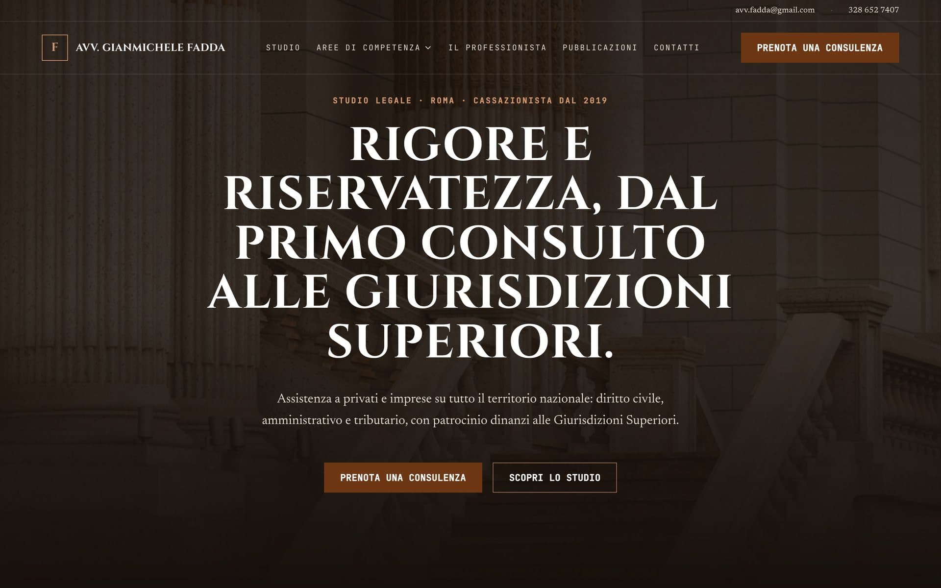 La home del sito di Avv. Gianmichele Fadda, da computer