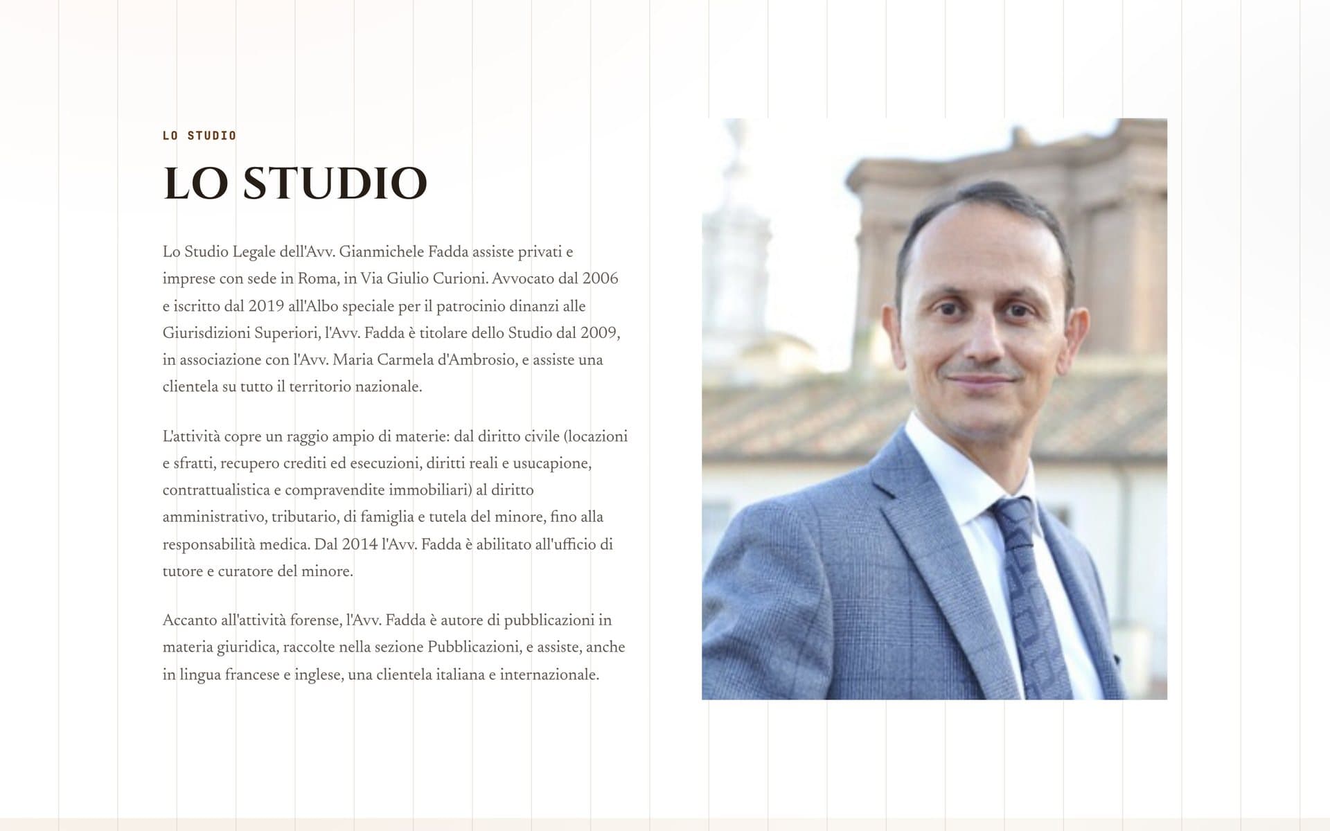 Una sezione del sito di Avv. Gianmichele Fadda, da computer