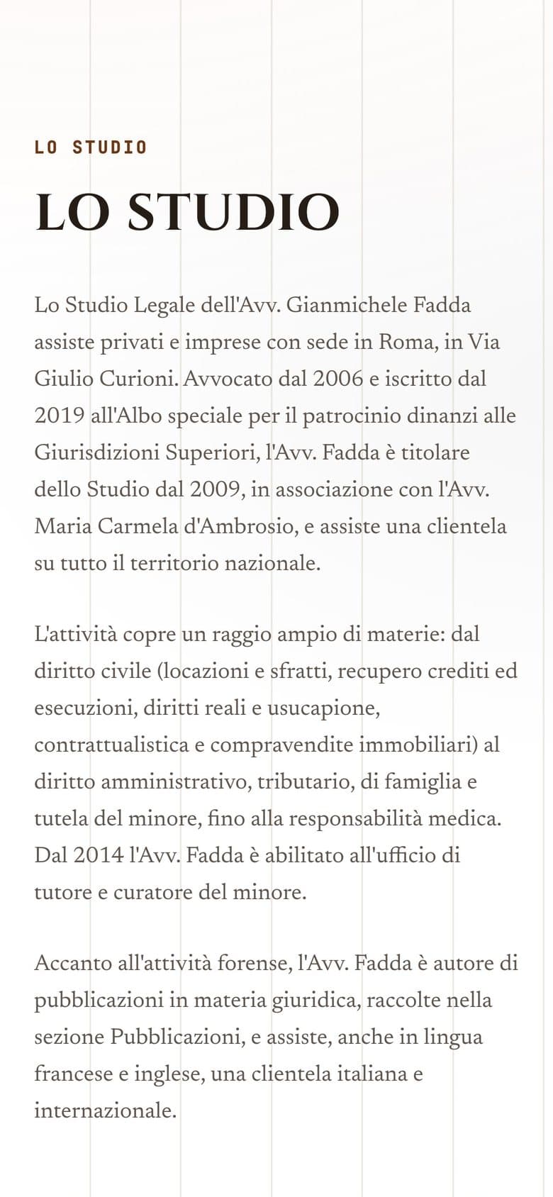 Il sito di Avv. Gianmichele Fadda da telefono, schermata 1 di 3