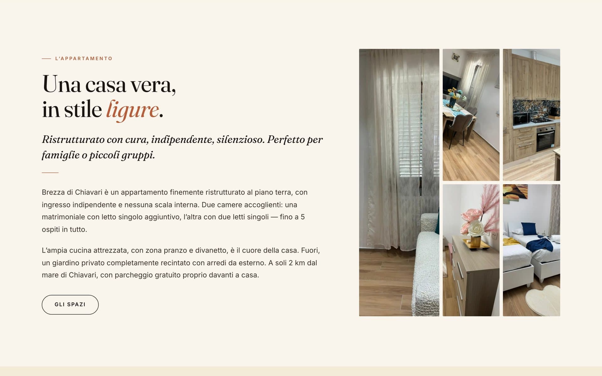 Una sezione del sito di Brezza di Chiavari, da computer