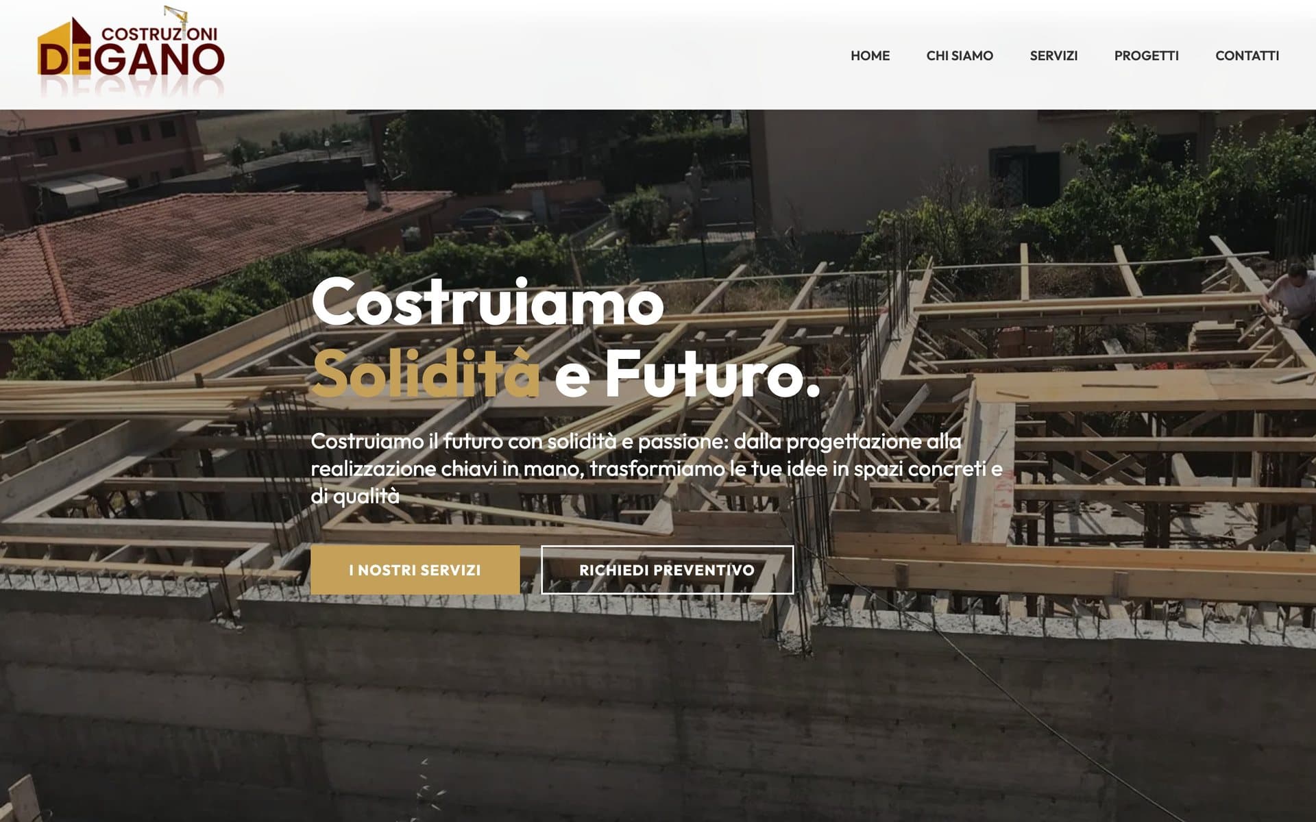 La home del sito di Degano Costruzioni, da computer