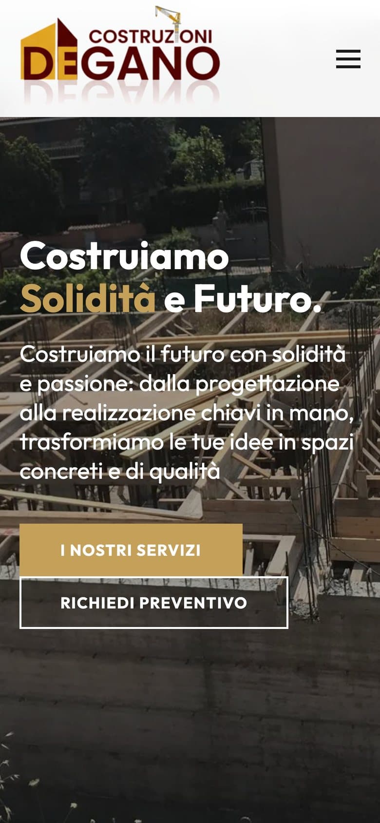 Il sito di Degano Costruzioni da telefono, schermata 1 di 3