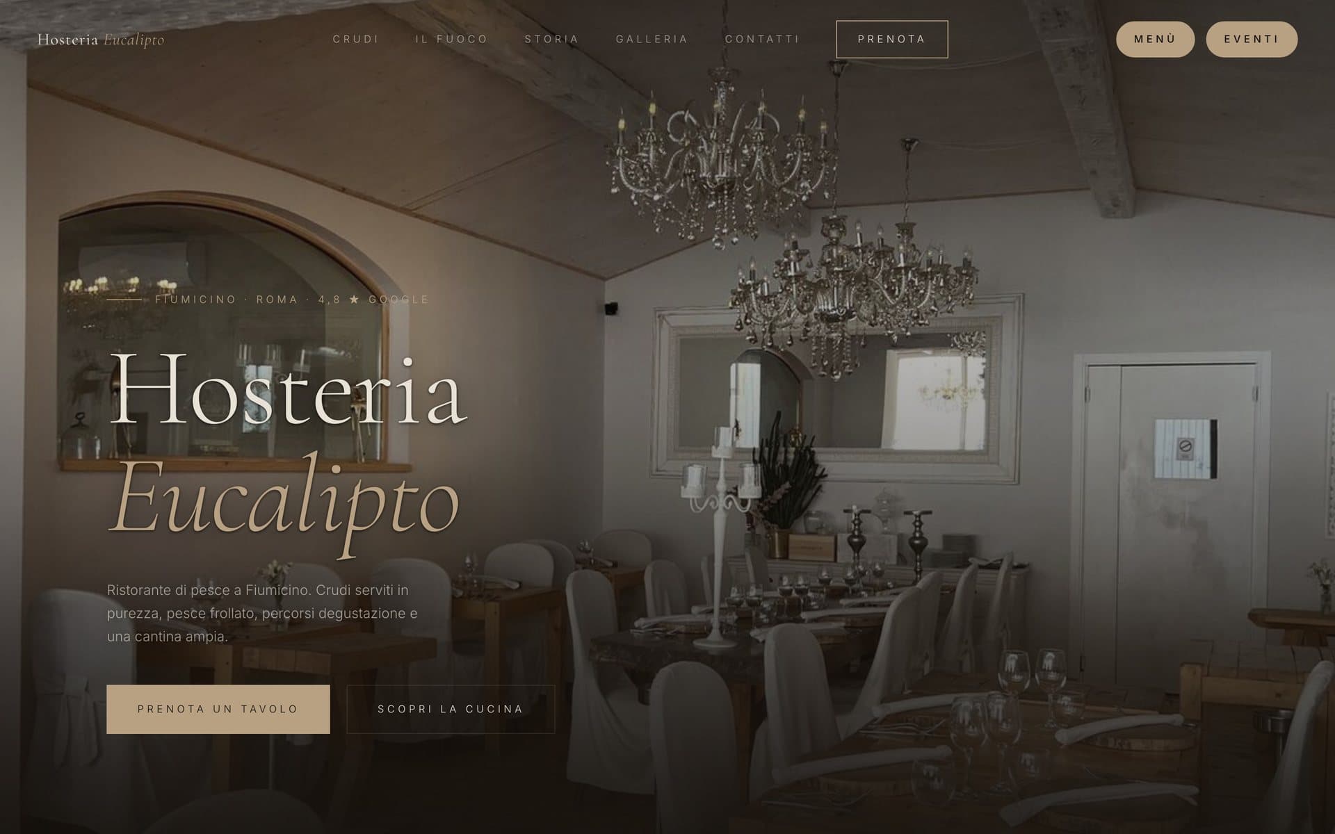La home del sito di Hosteria Eucalipto, da computer