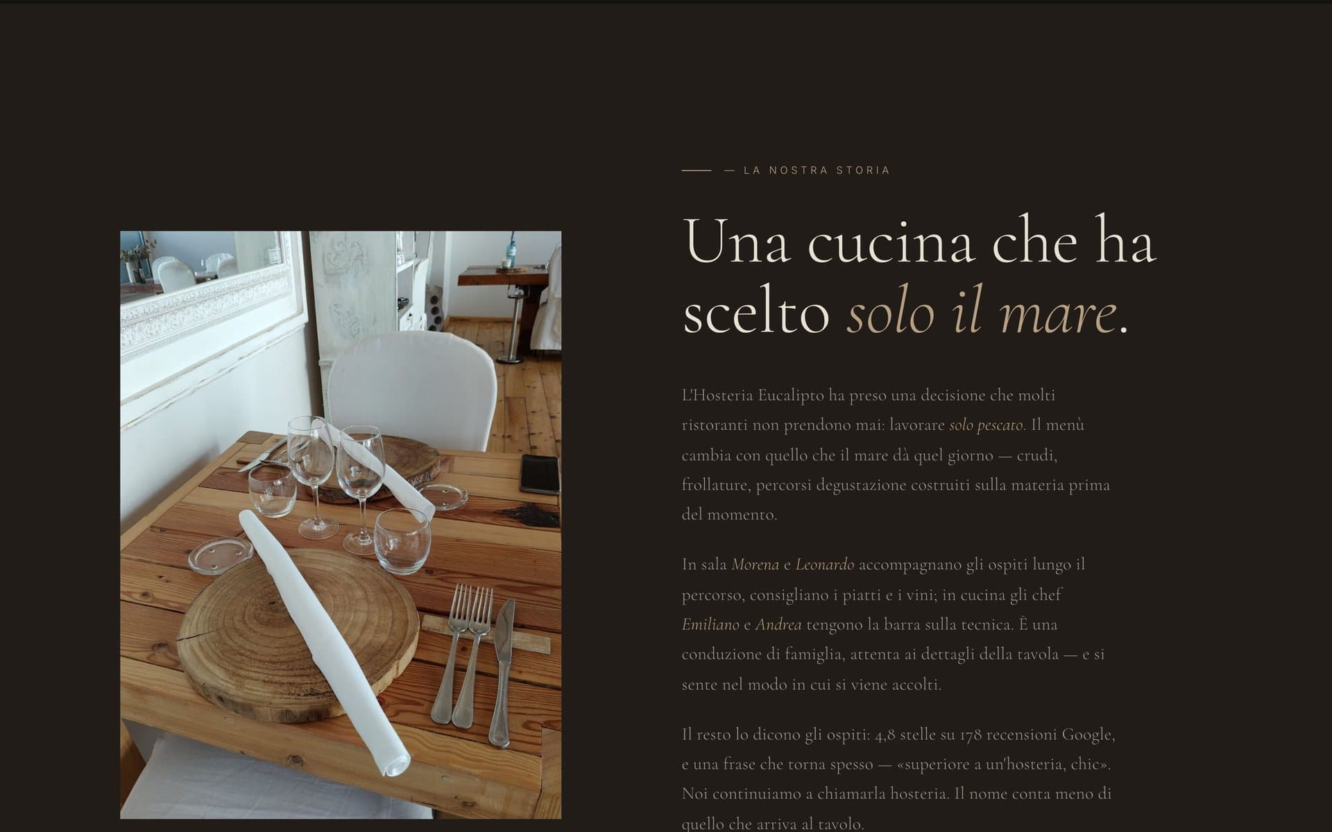 Una sezione del sito di Hosteria Eucalipto, da computer