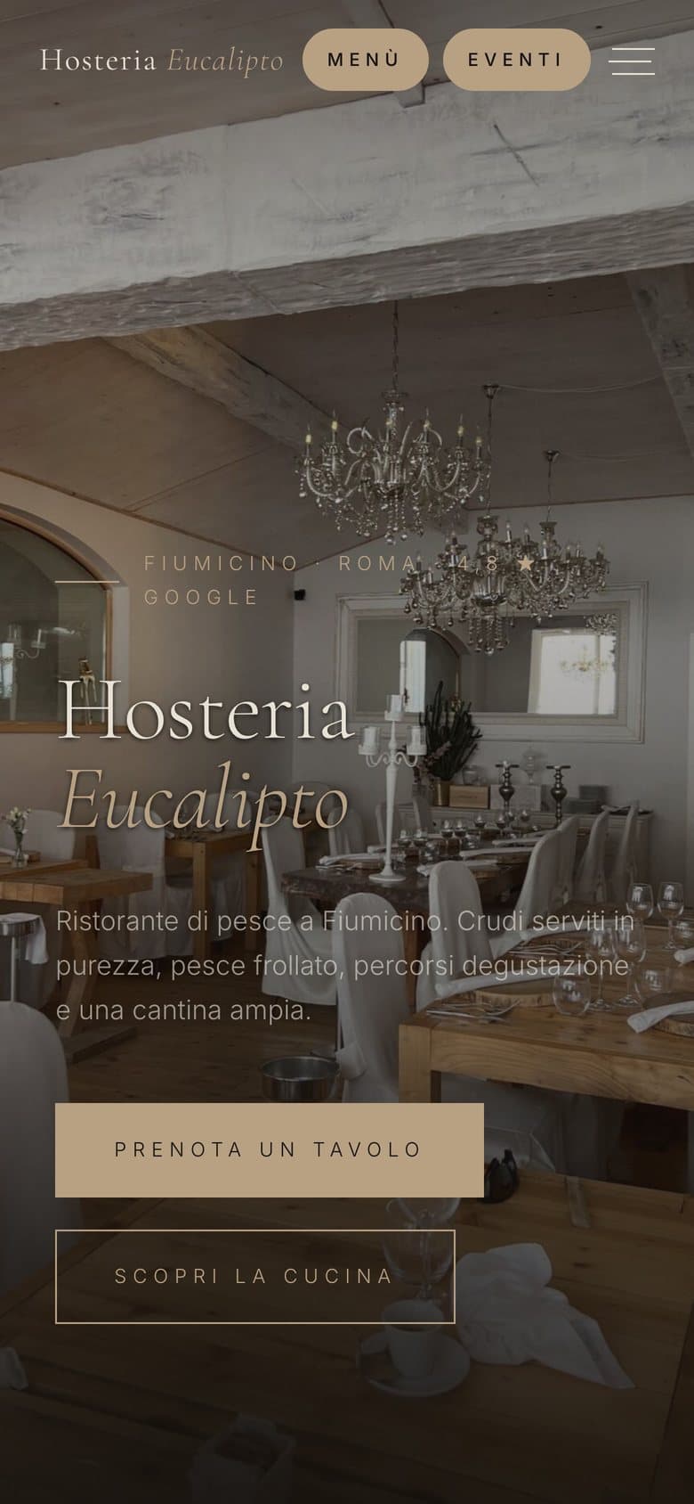 Il sito di Hosteria Eucalipto da telefono, schermata 1 di 3