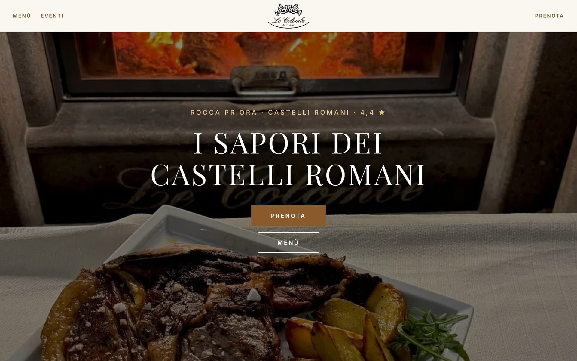 La home del sito di Le Colombe da Tiziano, da computer