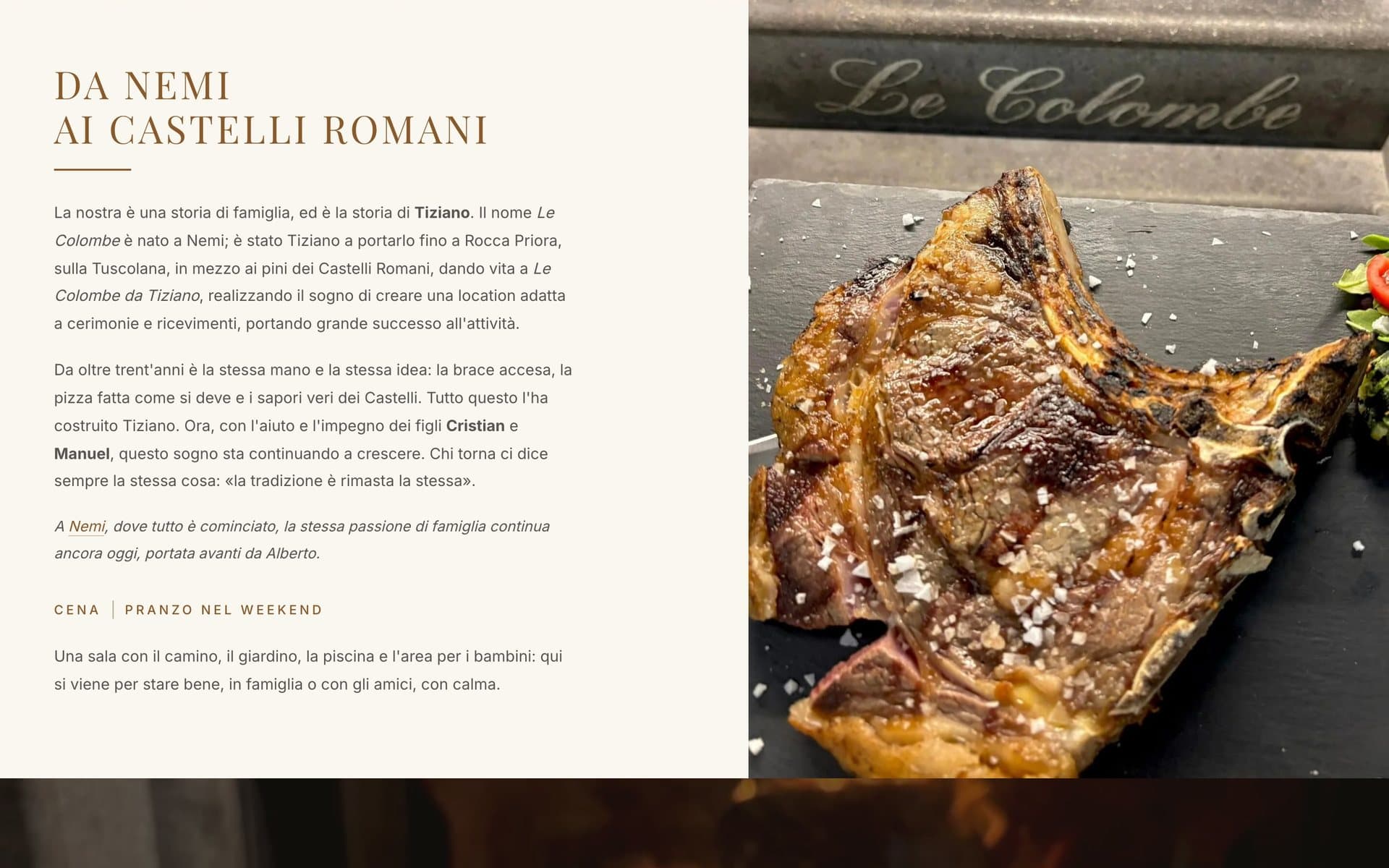 Una sezione del sito di Le Colombe da Tiziano, da computer