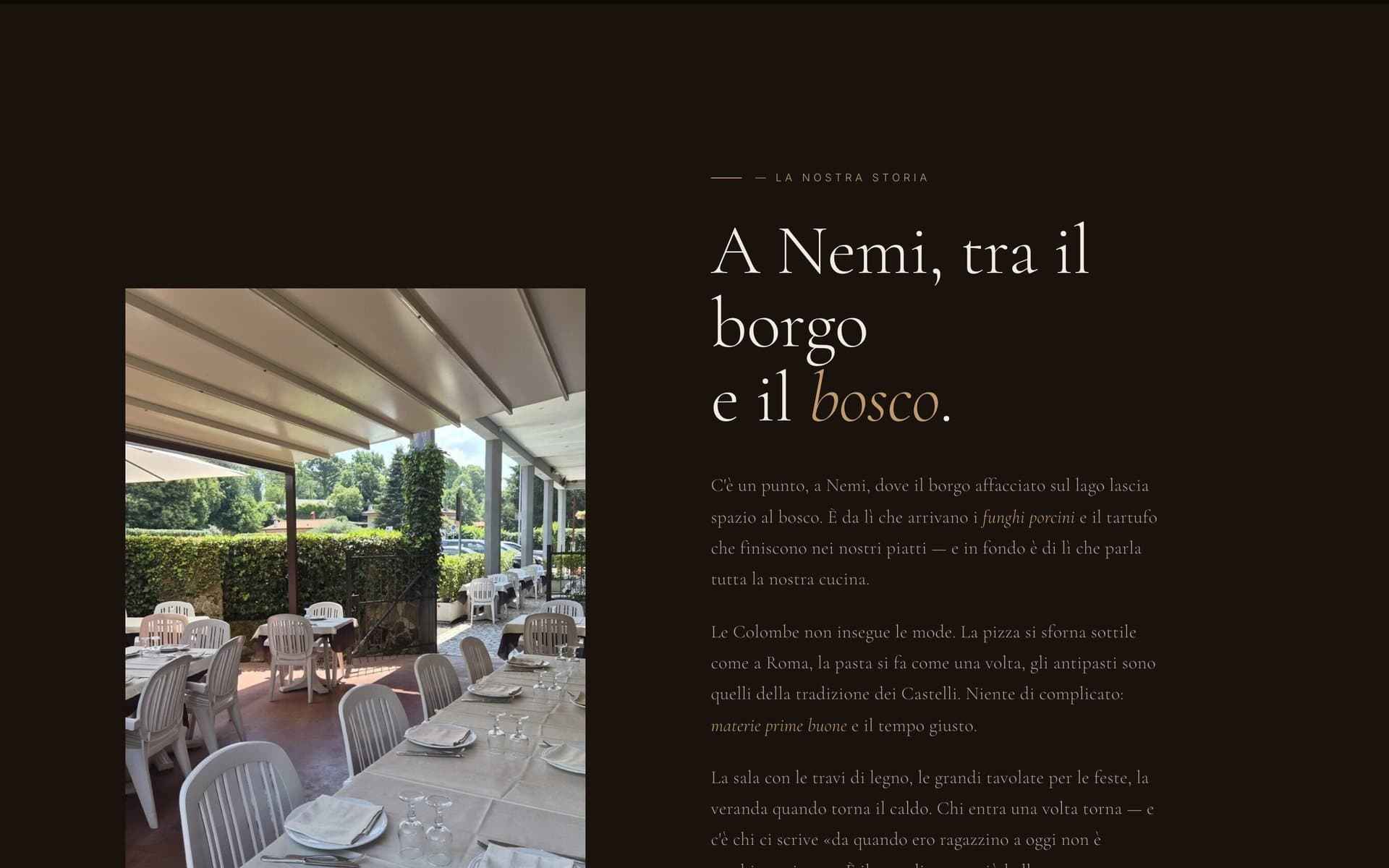 Una sezione del sito di Le Colombe, Nemi, da computer