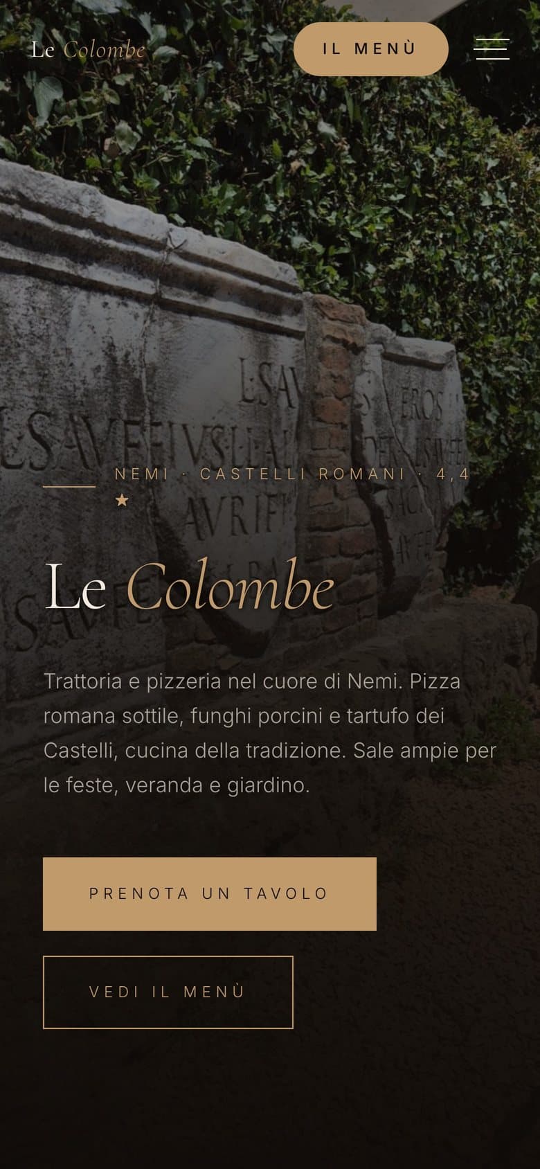 Il sito di Le Colombe, Nemi da telefono, schermata 1 di 3