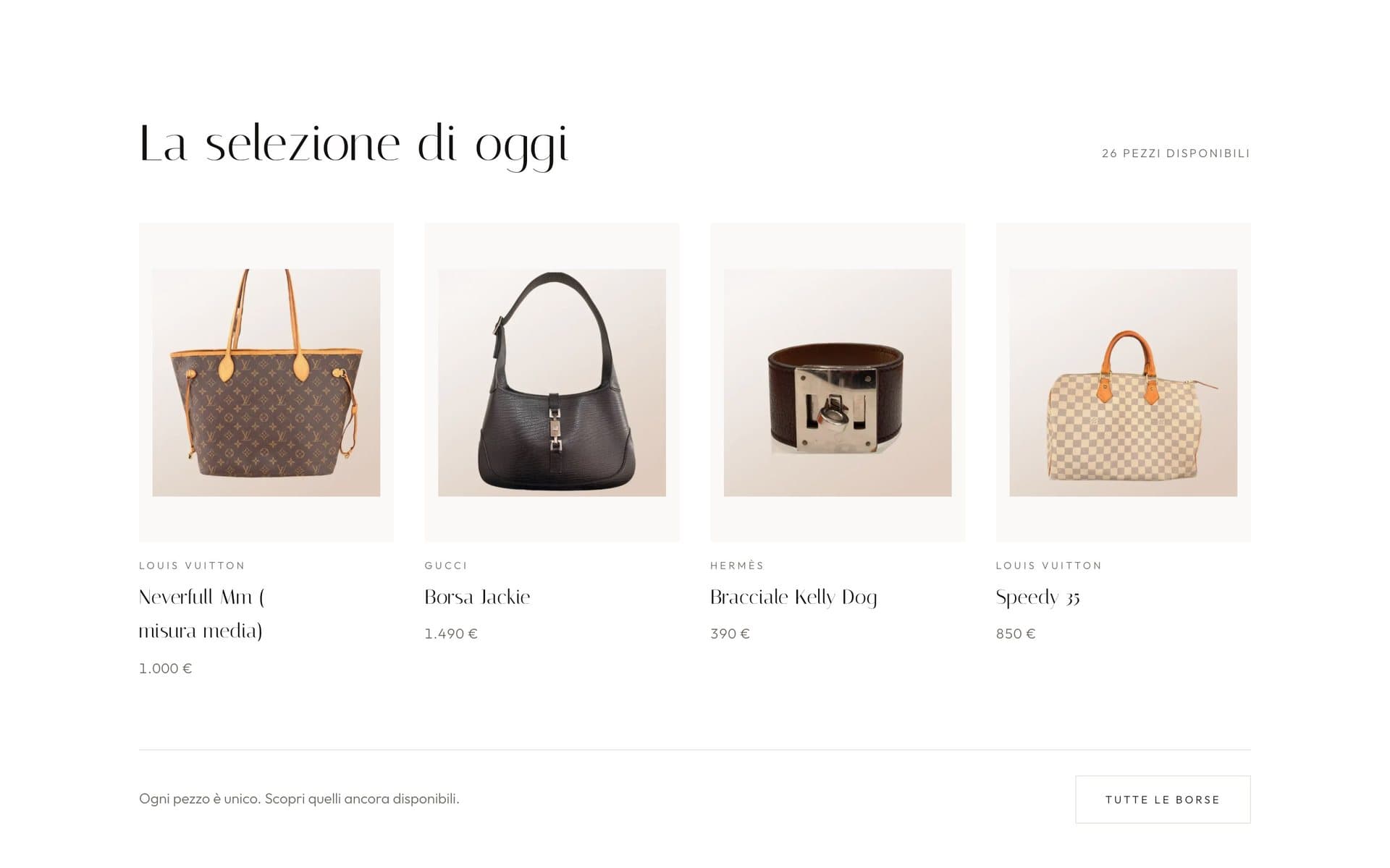 Una sezione del sito di Luxury For Less, da computer