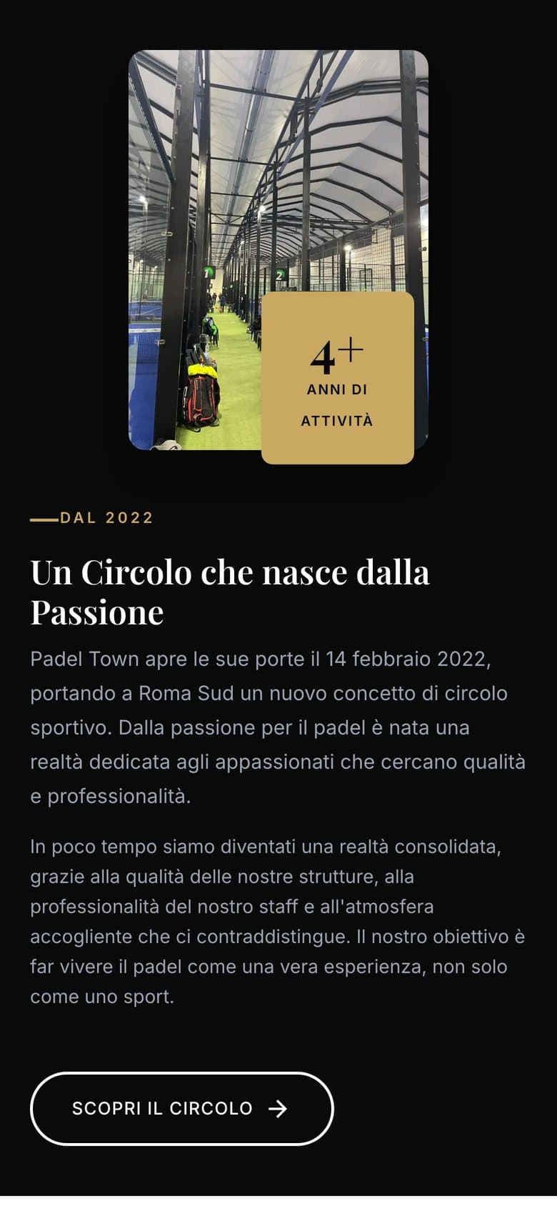 Il sito di Padel Town da telefono, schermata 3 di 3