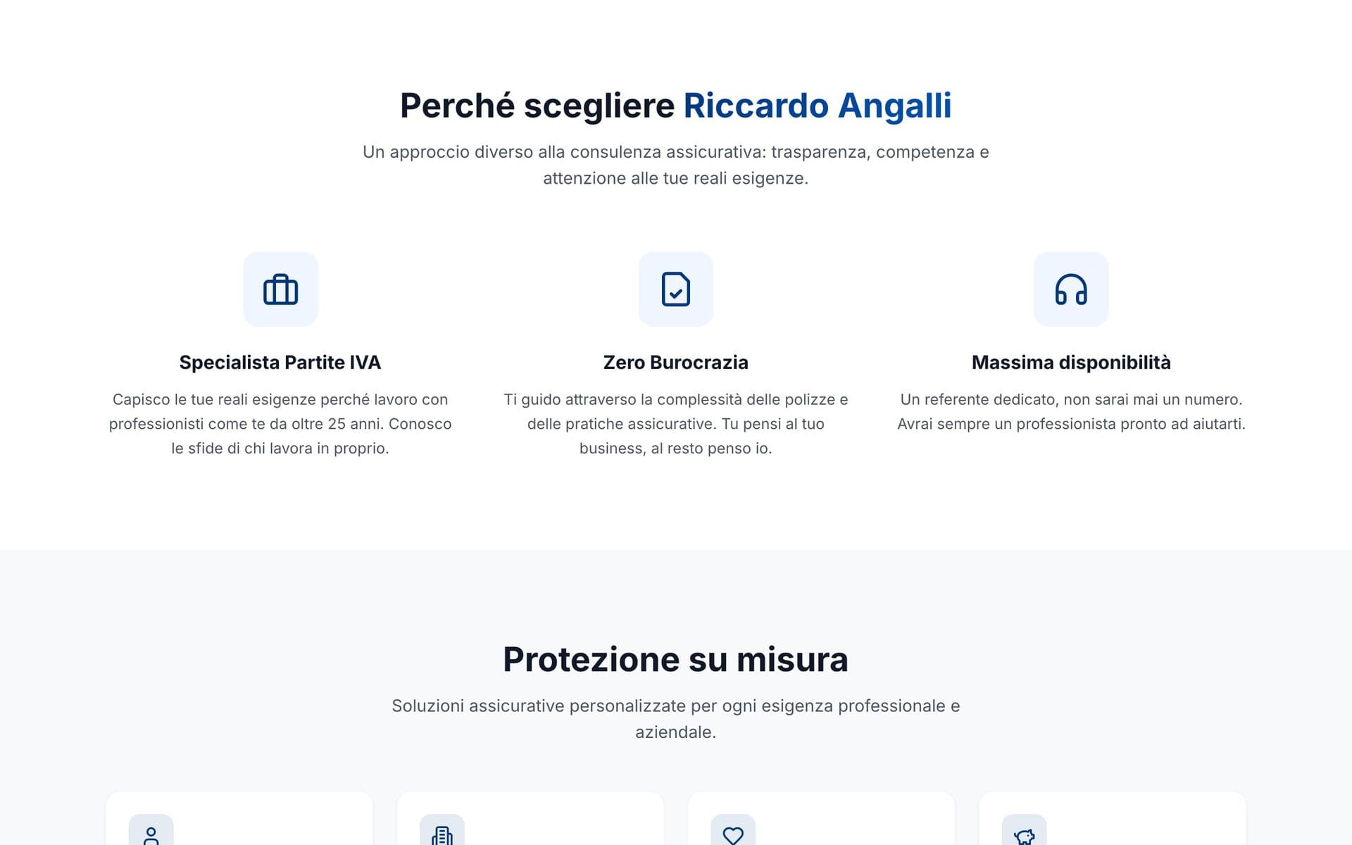 Una sezione del sito di RD Assicurazioni, da computer