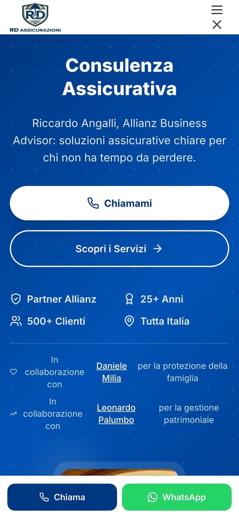 Il sito di RD Assicurazioni da telefono, schermata 1 di 3