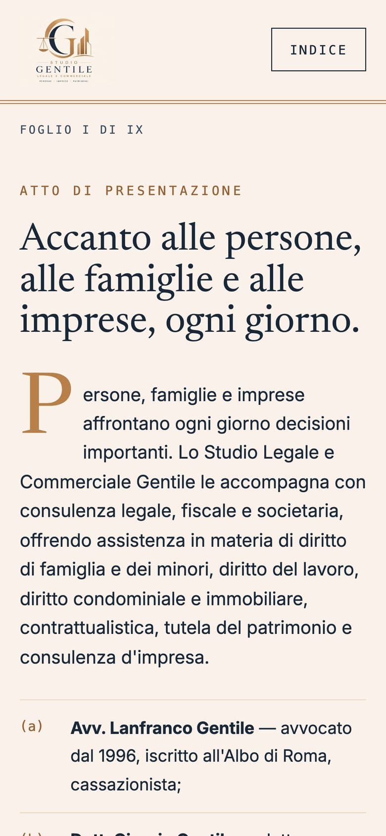 Il sito di Studio Legale e Commerciale Gentile da telefono, schermata 1 di 3