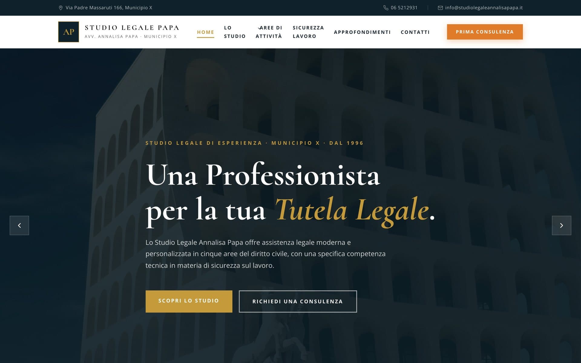 La home del sito di Studio Legale Annalisa Papa, da computer