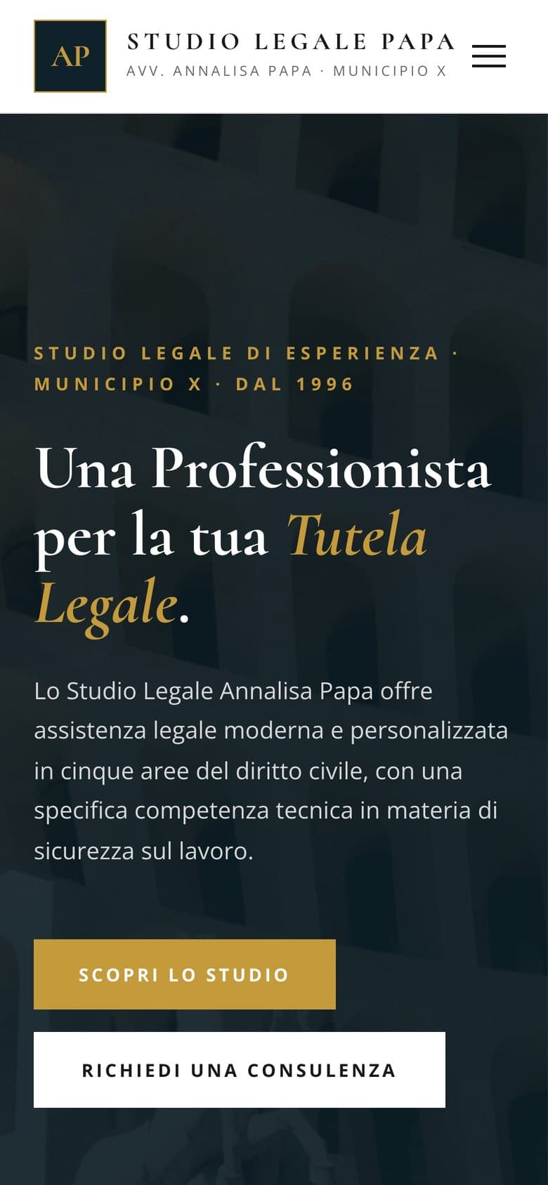 Il sito di Studio Legale Annalisa Papa da telefono, schermata 1 di 3